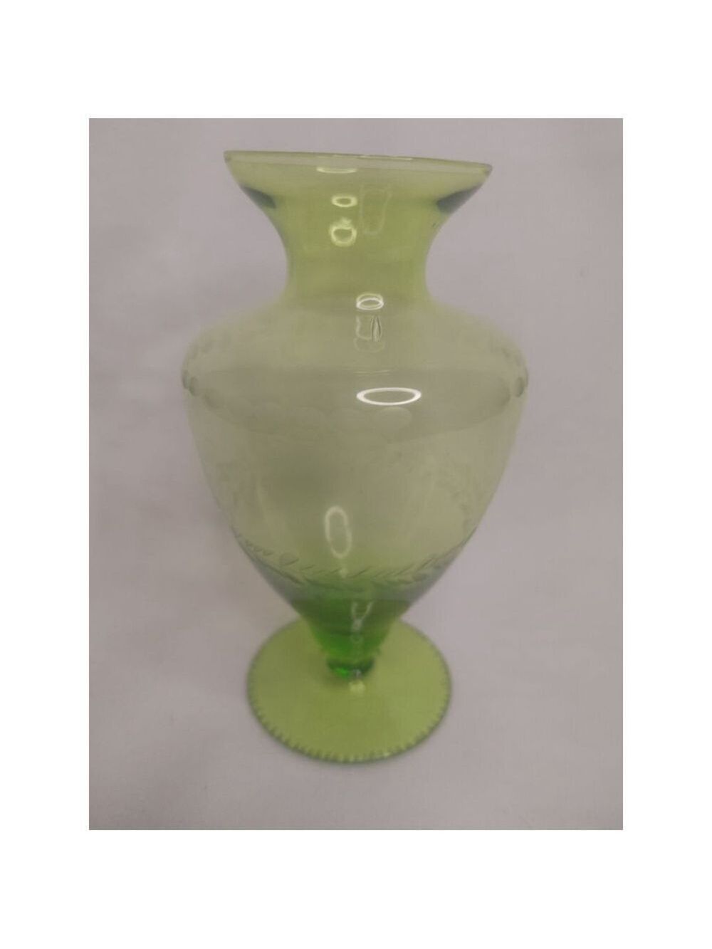 Unbranded Vintage Green Etched Glass Footed Vase